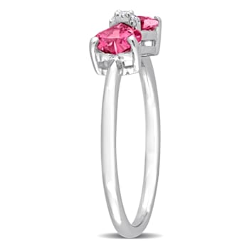 1 CT TGW Pink Topaz and Diamond Accent Bow Ring in 10K White Gold