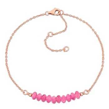 4/5 CT TGW Pink Tourmaline Bead Bar Bracelet in Rose Plated Sterling Silver