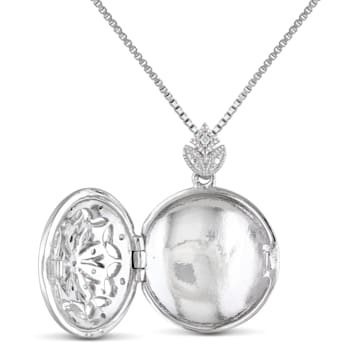1/10 CT TW Diamond Floral Vintage Locket Pendant with Chain in Sterling Silver