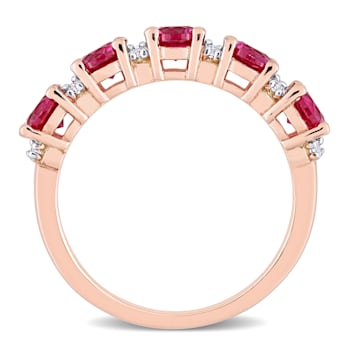 1 5/8 CT TGW Created Ruby & Created White Sapphire Semi Eternity
Ring in Rose Plated Sterling Silver