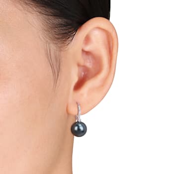 11-12MM Tahitian Cultured Pearl and 1/8 CT TW Diamond Earrings in 10K
White Gold