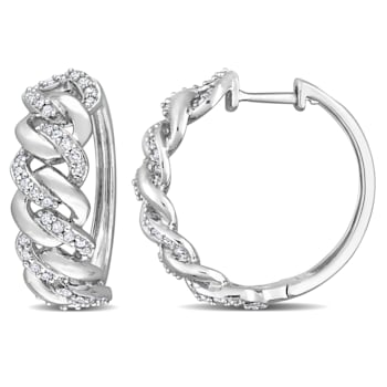 1/2 CT TW Diamond Oval Link Hoop Earrings in Sterling Silver