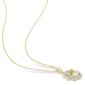 1 5/8 CT TGW Green Quartz and 1/10 CT TW Diamond Pendant with Chain in
Yellow Plated Sterling Silver