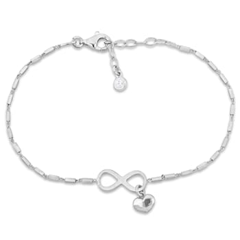 1/5 CT TGW Cubic Zirconia Infinity and Heart Charm Bracelet in Sterling Silver