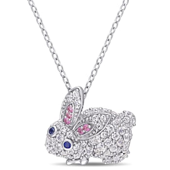 1 1/10 CT TGW Created Pink, White and Blue Sapphire Bunny Necklace in
Sterling Silver