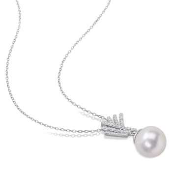 11-12MM Freshwater Cultured Pearl & 1/10 CT TW Diamond Earrings and
Necklace Set in Sterling Silver