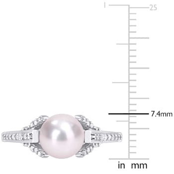 7-7.5MM Freshwater Cultured Pearl and Diamond Accent Vintage Ring in
Sterling Silver