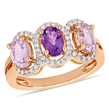 1 5/8 CT TGW Multi-Gestones and 1/5 CT TW Diamond Halo Ring in Rose Gold
Plated Sterling Silver