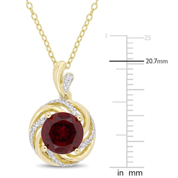 2 1/7 CT TGW Garnet, White Topaz and Diamond Pendant with Chain in
Yellow Plated Sterling Silver