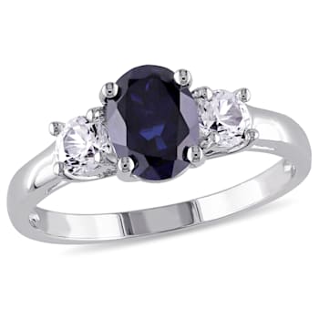 2 5/8 CT TGW Created Blue and White Sapphire 3-Stone Ring in Sterling Silver