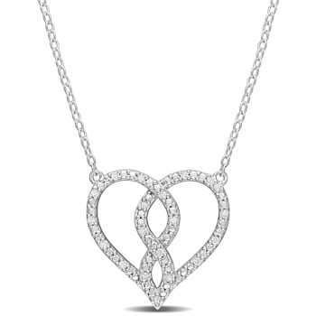 1/10 CT TDW Diamond Heart Pendant with Chain in Sterling Silver
