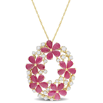 11 1/4 CT TGW Ruby and 1 CT TW Diamond Floral Pendant with Chain in 14K
2-Tone Gold