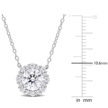1 1/2 CT DEW Created Moissanite Halo Necklace in Sterling Silver
