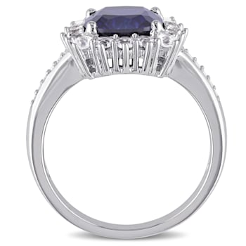 3 3/4 CT TGW Created Blue & White Sapphire with Diamond Accent Ring
in Sterling Silver