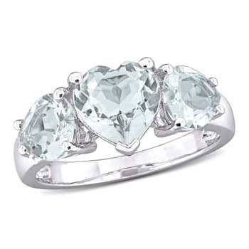 2 4/5 CT TGW Aquamarine 3-Stone Heart Ring in Sterling Silver