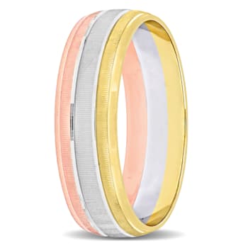Men's 6mm Brushed Finish Wedding Band in 14K 3-Tone Gold