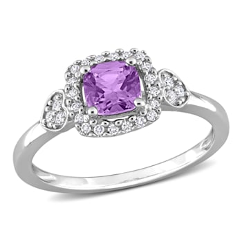 5/8 CT TGW Amethyst and 1/10 CT TW Diamond Halo Ring in Sterling Silver