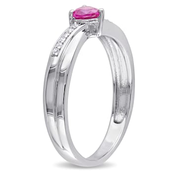 1/3 ctw Created Ruby and Diamond Accent Heart Ring in Sterling Silver