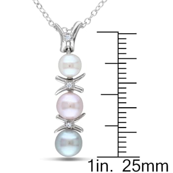 4.5-6MM Multicolor Pearl and Diamond Drop Pendant with Chain in Sterling Silver