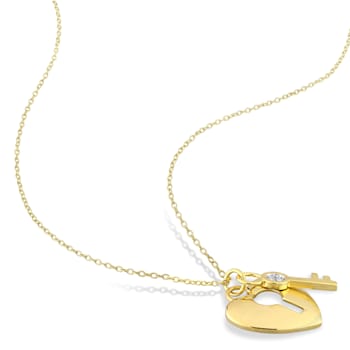 Diamond Accent Lock and Key Heart Charm with Chain in Yellow Plated
Sterling Silver