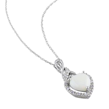 1 1/5 CT TGW Opal and Diamond Accent Heart Twist Pendant with Chain in
Sterling Silver