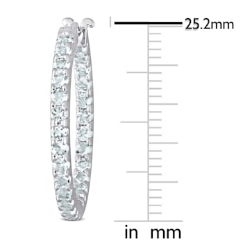 1 5/8 CT TGW Aquamarine Inside Outside Hoop Earrings in 10K White Gold