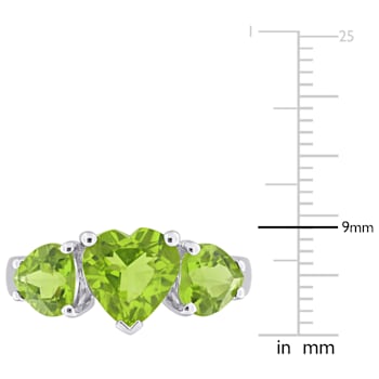 3 1/3 CT TGW Peridot 3-Stone Heart Ring in Sterling Silver