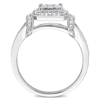 1/5 CT TW Diamond Halo Square Vintage Promise Ring in Sterling Silver