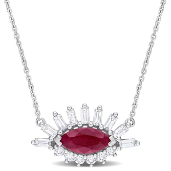 1/5 CT TGW Ruby and 7/8 CT TW Diamond Eye Pendant with Chain in 14K
White Gold