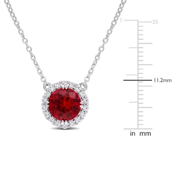 2 3/4 CT TGW Created Ruby White Sapphire Halo Pendant with Chain in
Sterling Silver