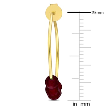 1 1/4ctw Garnet Bead Hoop Earrings in Yellow Plated Sterling Silver
