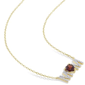 4/5 CT TGW Garnet and 1/10 CT TW Diamond "MOM" Pendant with
Chain in Yellow Plated Sterling Silver