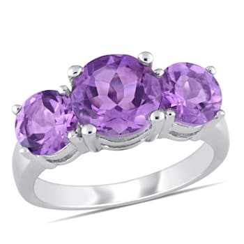 3 3/8 CT TGW Amethyst 3-Stone Ring in Sterling Silver