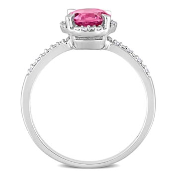1 3/5 CT TGW Pink Topaz and Diamond Accent Halo Engagement Ring in 10K
White Gold