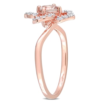 4/5 CTW Morganite and White Topaz Floral Ring in Rose Plated Sterling Silver