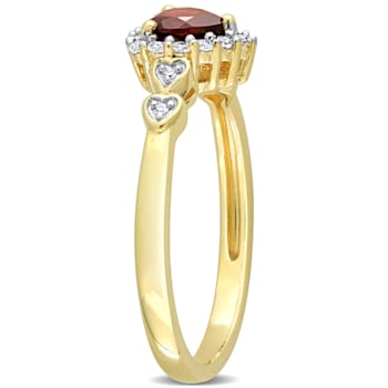 5/8 CTW Garnet and Diamond Accent Promise Ring in Yellow Plated Sterling Silver