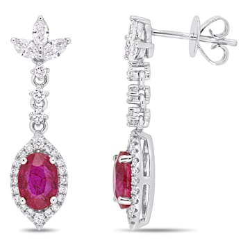 1 7/8 CT TGW Ruby-CN and 3/4 CT TW Diamond Dangle Earrings in 14K White Gold