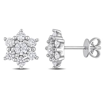 1 CT TDW Diamond Cluster Stud Earrings in 14k White Gold