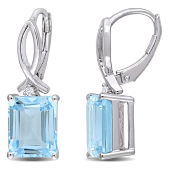 8 1/4 CT TGW Sky Blue Topaz and White Topaz Earrings in Sterling Silver