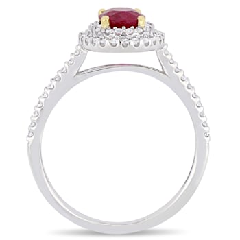 7/8 CT TGW Oval Ruby and 1/3 CT TW Diamond Double Halo Ring in 2-tone
14K White & Yellow Gold