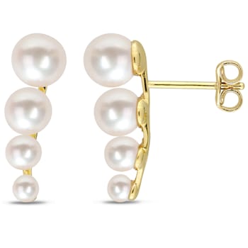 3-6.5 MM Freshwater Cultured Pearl Graduated Stud Earrings in 18K Yellow
Gold Over Sterling Silver