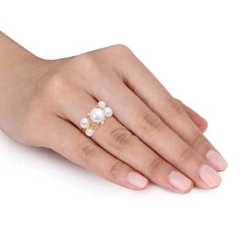 4-7.5MM Freshwater Cultured Pearl Coil Ring in Yellow Plated Sterling Silver