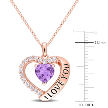 1 5/8 CTW Amethyst and White Topaz Heart 'I Love You' Rose Plated
Sterling Silver Pendant with Chain