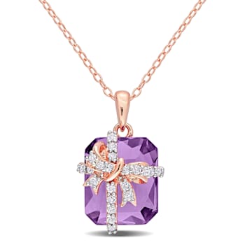 6 3/4 CT TGW Amethyst and White Topaz Pendant with Chain in Rose Plated
Sterling Silver