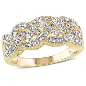 1/8ctw Diamond Braided Ring in 18K Yellow Gold Over Sterling Silver
