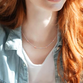 Heart Charm Station Necklace in 2-Tone Sterling Silver