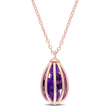 2 3/4 CT TGW Amethyst Cage Pendant with Chain in Rose Gold Plated Silver