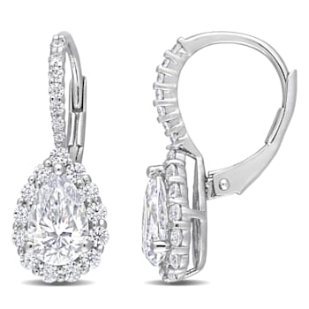 2 5/8 CT DEW Created Moissanite Teardrop Halo Leverback Earrings in
Sterling Silver