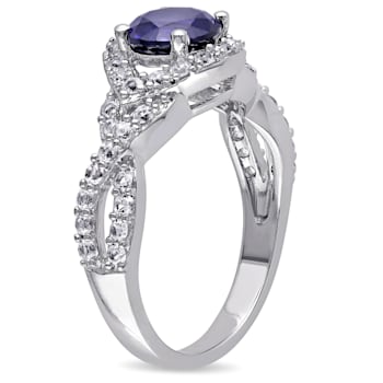 2 1/10 CT TGW Created Blue and Created White Sapphire Crossover Twist
Ring in Sterling Silver