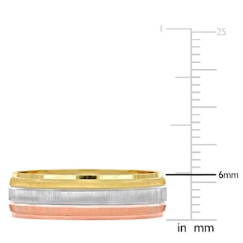 Men's 6mm Brushed Finish Wedding Band in 14K 3-Tone Gold